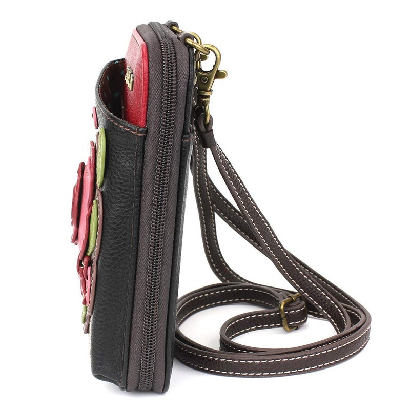 CHALA Wallet Crossbody Cell Phone Purse - Women Faux Leather Multicolor Handbag with Adjustable Strap - Red Rose - black - Image 3